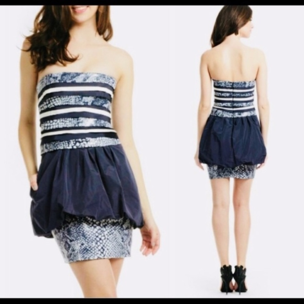 NWT! BCBGMaxAzria Blue Milo Sequin Peplum Dress